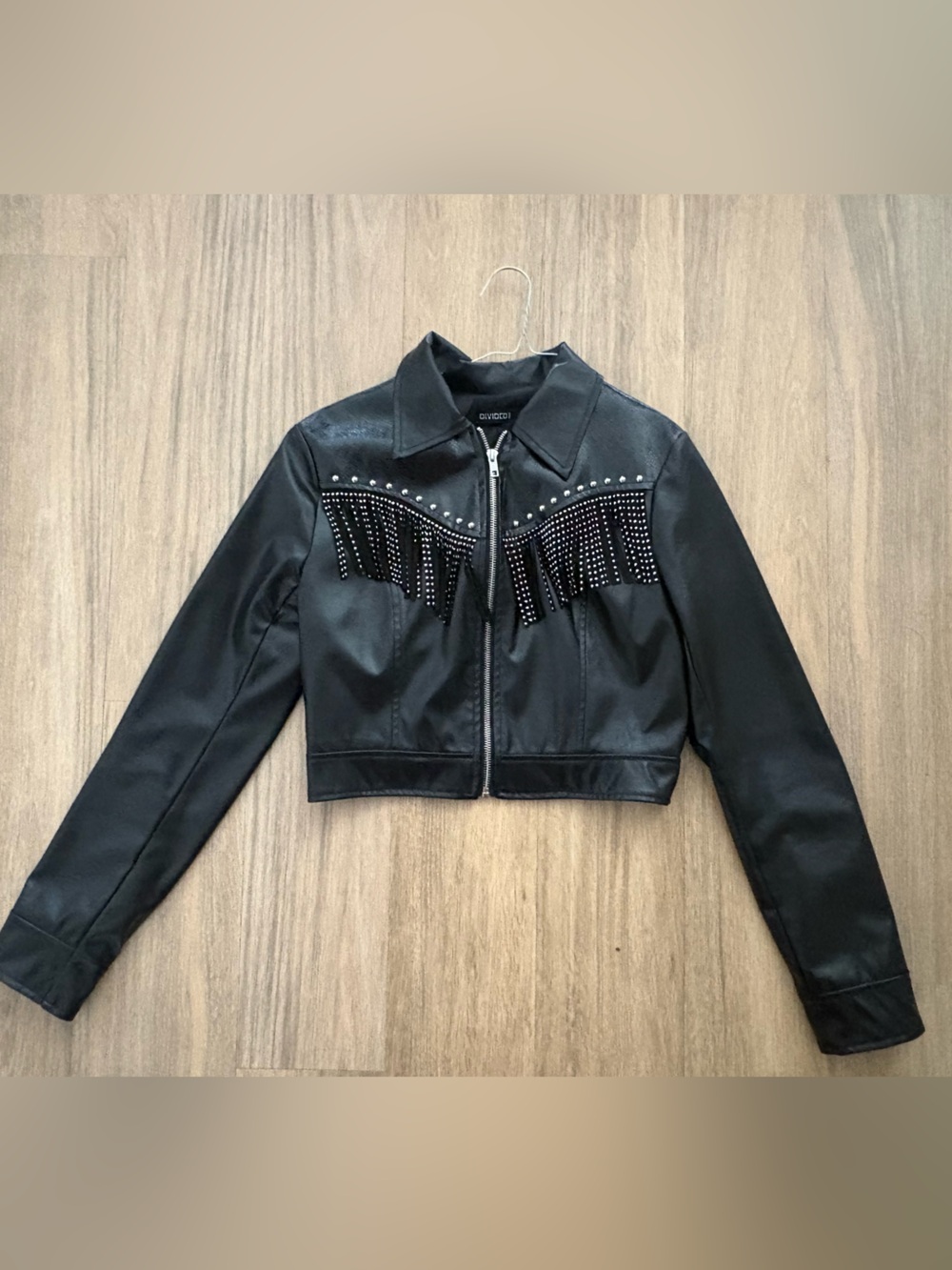 Divided Black Faux Leather Cropped Fringe Jacket